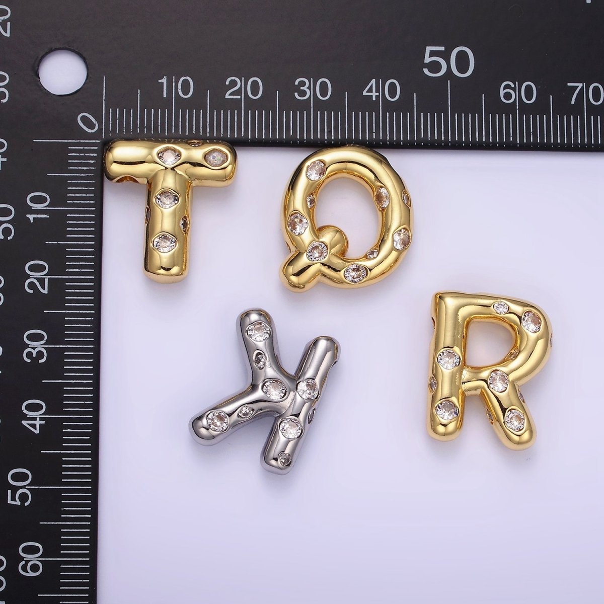 14K Gold Filled 20mm Clear CZ Chubby Balloon Initial Letter Pendant | A-A1041-A-A1053