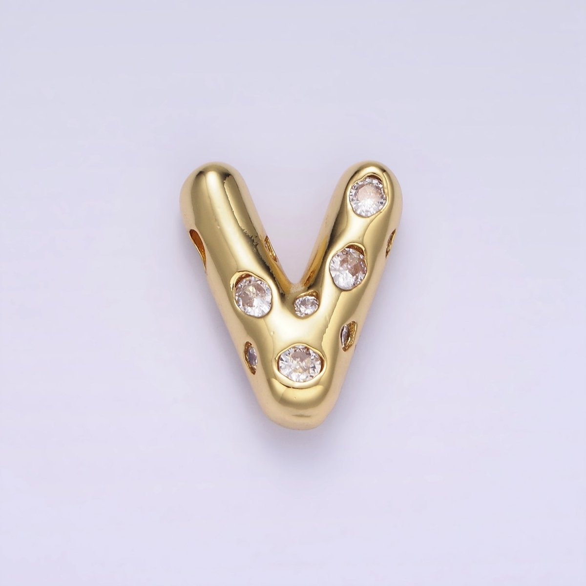 14K Gold Filled 20mm Clear CZ Chubby Balloon Initial Letter Pendant | A-A1041-A-A1053