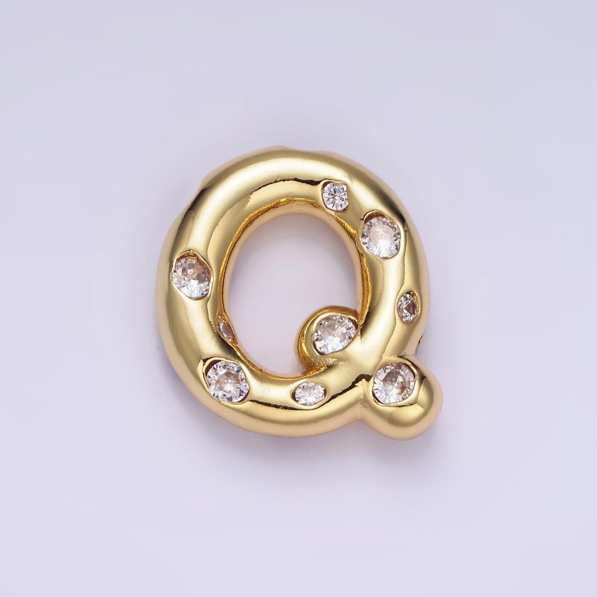 14K Gold Filled 20mm Clear CZ Chubby Balloon Initial Letter Pendant | A-A1041-A-A1053