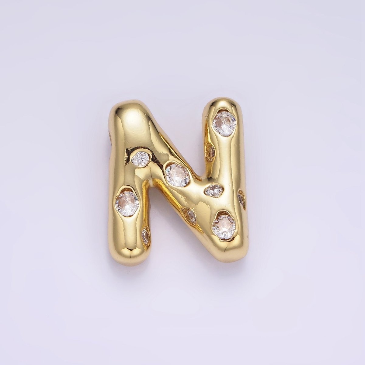 14K Gold Filled 20mm Clear CZ Chubby Balloon Initial Letter Pendant | A-A1041-A-A1053