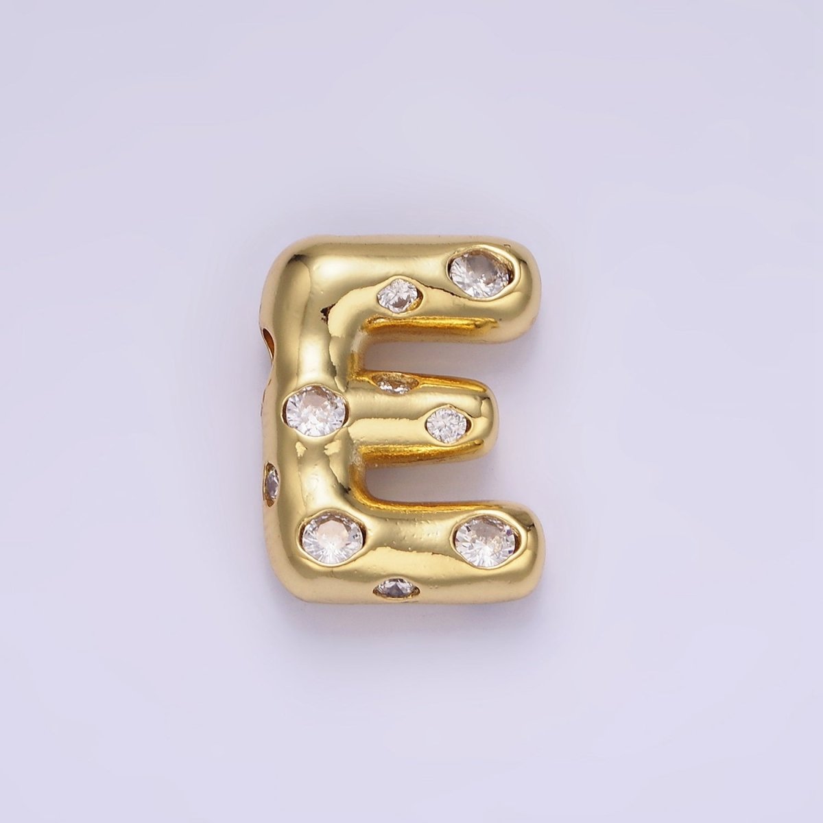 14K Gold Filled 20mm Clear CZ Chubby Balloon Initial Letter Pendant | A-A1041-A-A1053