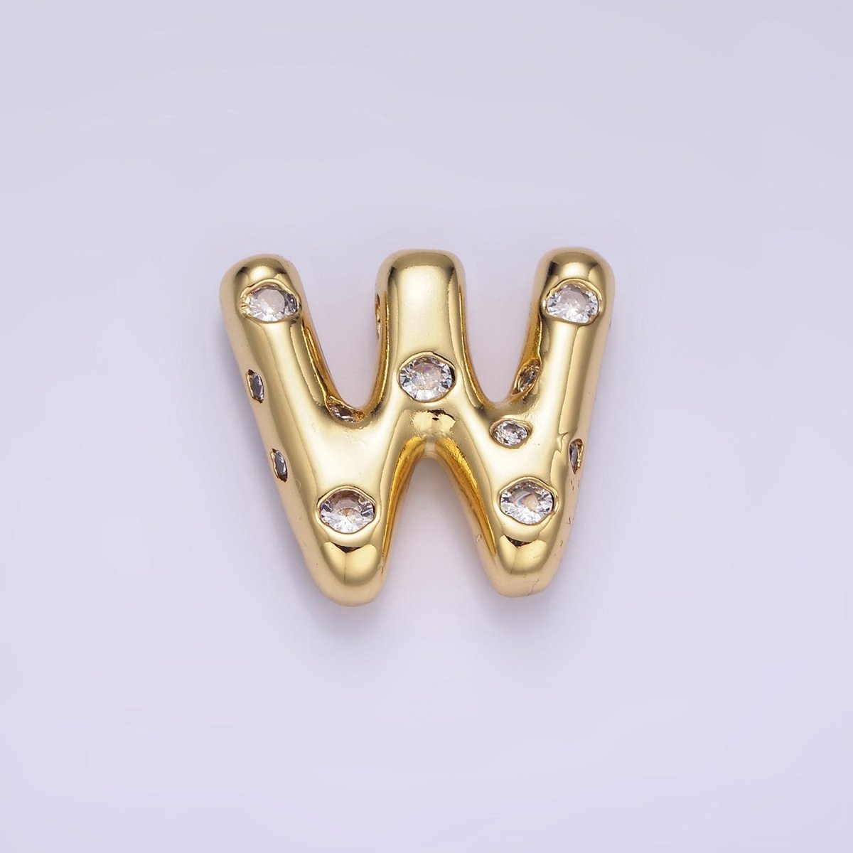 14K Gold Filled 20mm Clear CZ Chubby Balloon Initial Letter Pendant | A-A1041-A-A1053