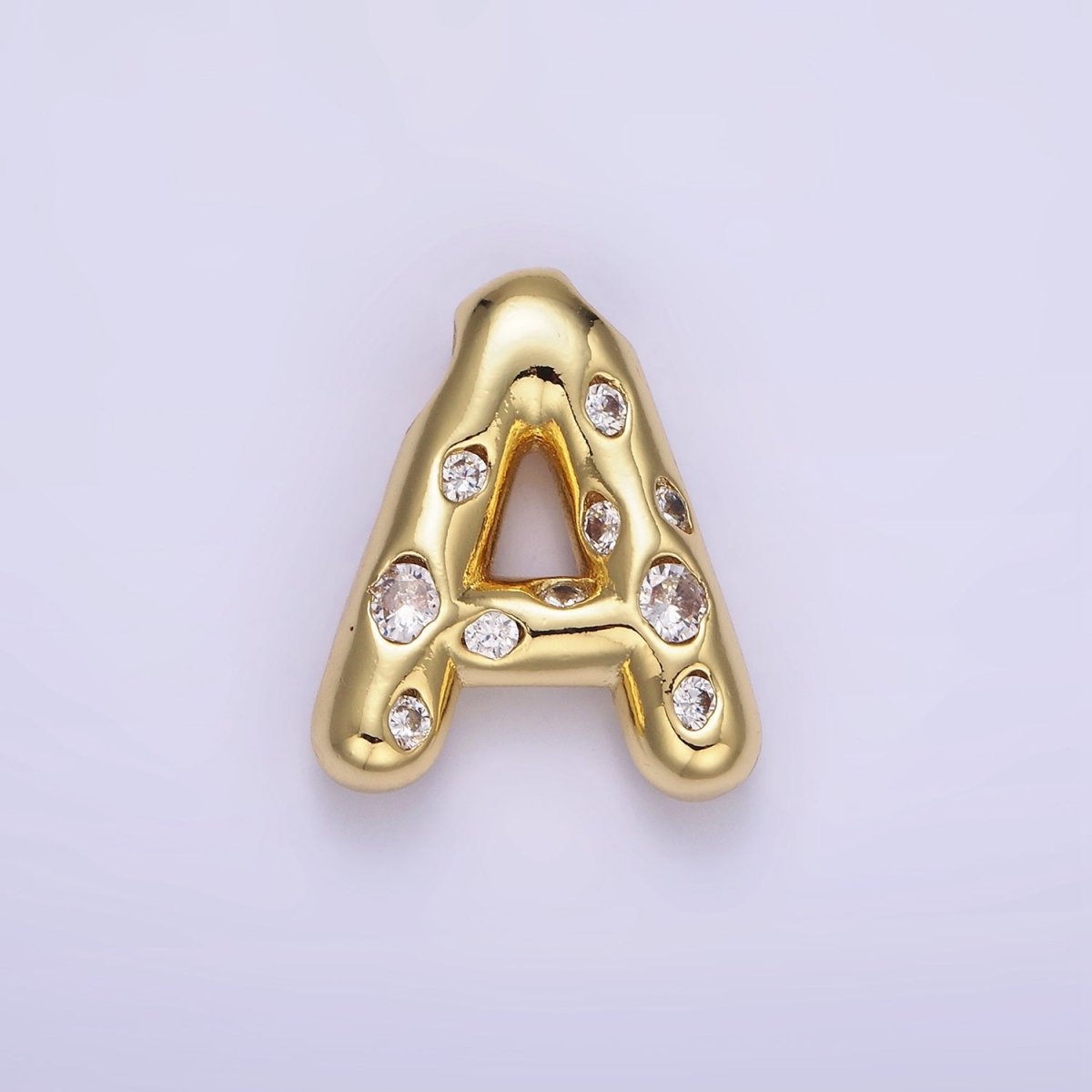 14K Gold Filled 20mm Clear CZ Chubby Balloon Initial Letter Pendant | A-A1041-A-A1053