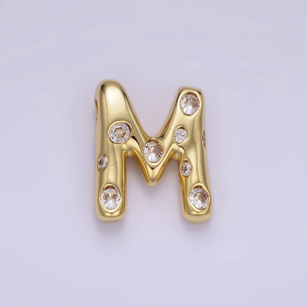 14K Gold Filled 20mm Clear CZ Chubby Balloon Initial Letter Pendant | A-A1041-A-A1053