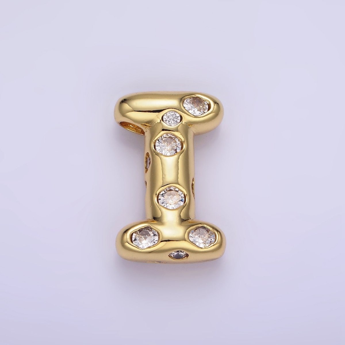14K Gold Filled 20mm Clear CZ Chubby Balloon Initial Letter Pendant | A-A1041-A-A1053