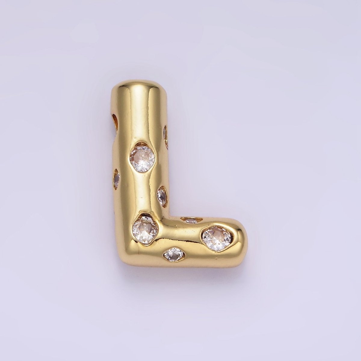 14K Gold Filled 20mm Clear CZ Chubby Balloon Initial Letter Pendant | A-A1041-A-A1053