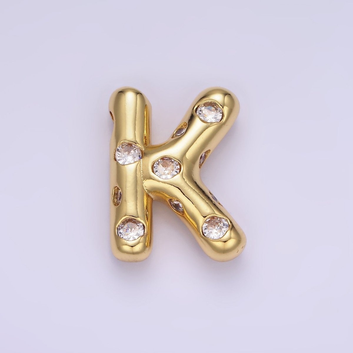 14K Gold Filled 20mm Clear CZ Chubby Balloon Initial Letter Pendant | A-A1041-A-A1053