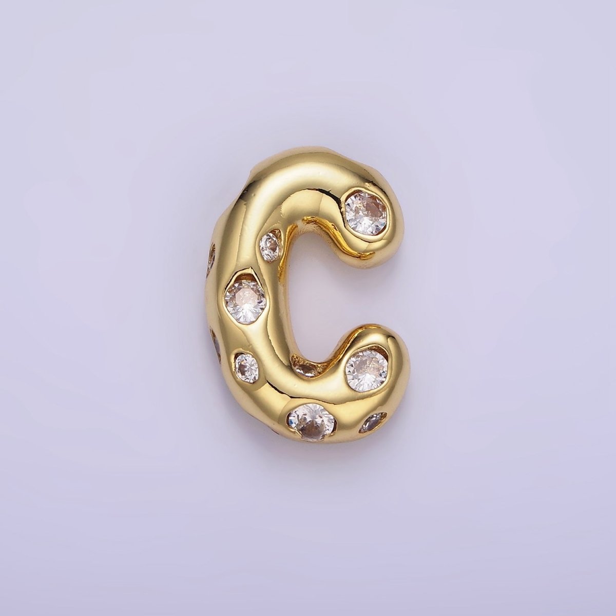 14K Gold Filled 20mm Clear CZ Chubby Balloon Initial Letter Pendant | A-A1041-A-A1053