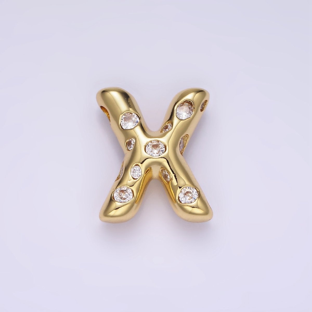 14K Gold Filled 20mm Clear CZ Chubby Balloon Initial Letter Pendant | A-A1041-A-A1053