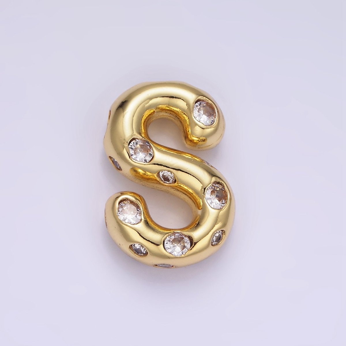 14K Gold Filled 20mm Clear CZ Chubby Balloon Initial Letter Pendant | A-A1041-A-A1053