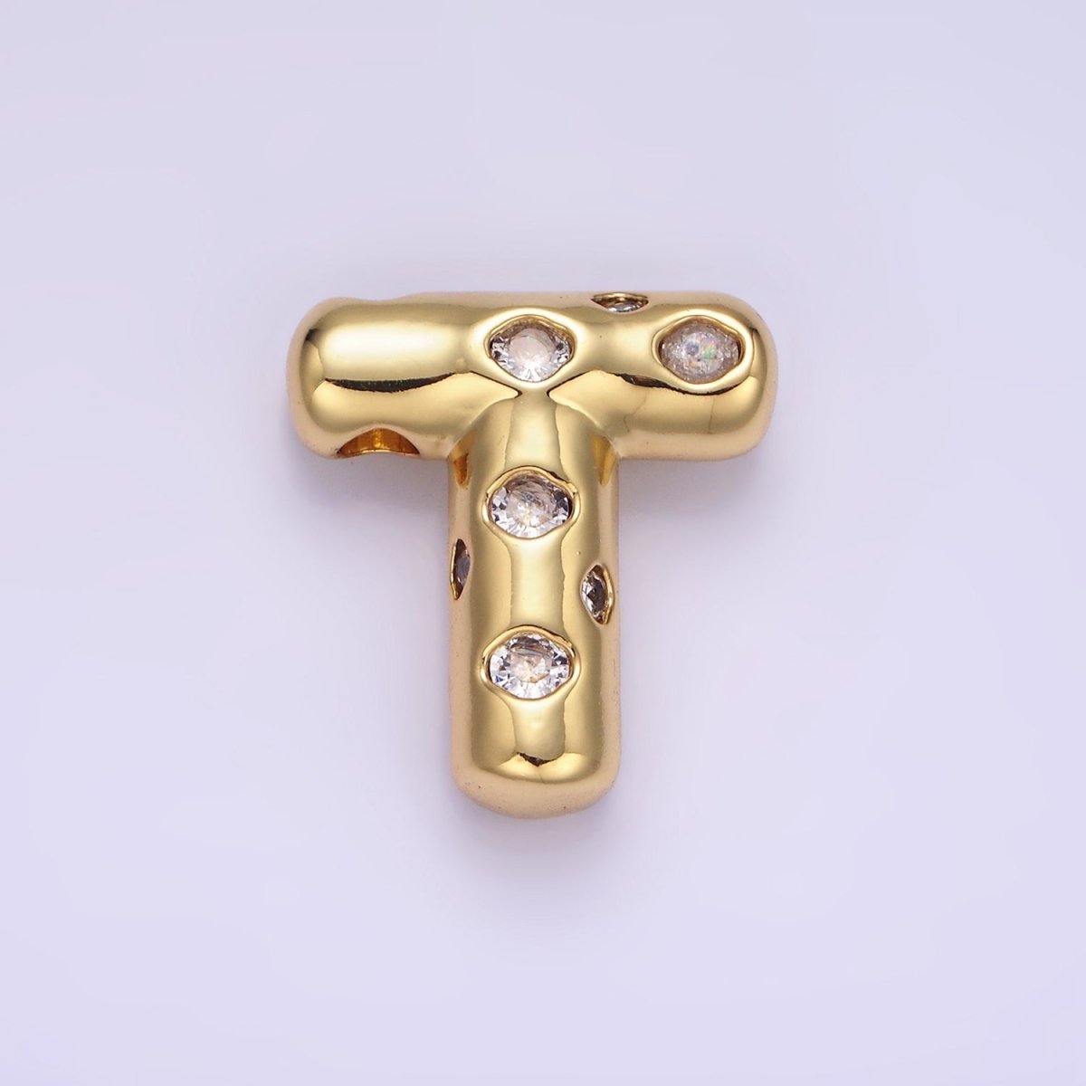 14K Gold Filled 20mm Clear CZ Chubby Balloon Initial Letter Pendant | A-A1041-A-A1053