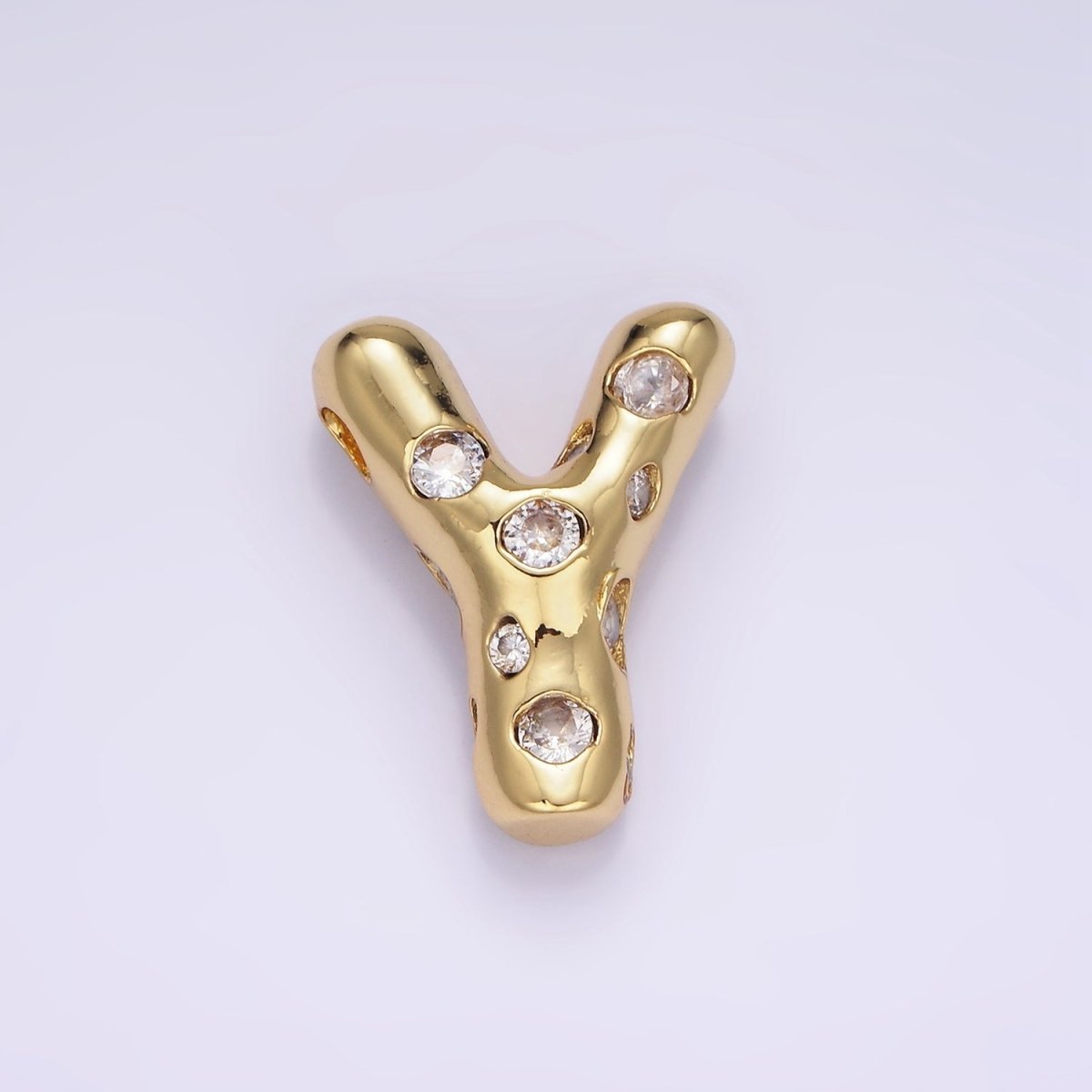 14K Gold Filled 20mm Clear CZ Chubby Balloon Initial Letter Pendant | A-A1041-A-A1053