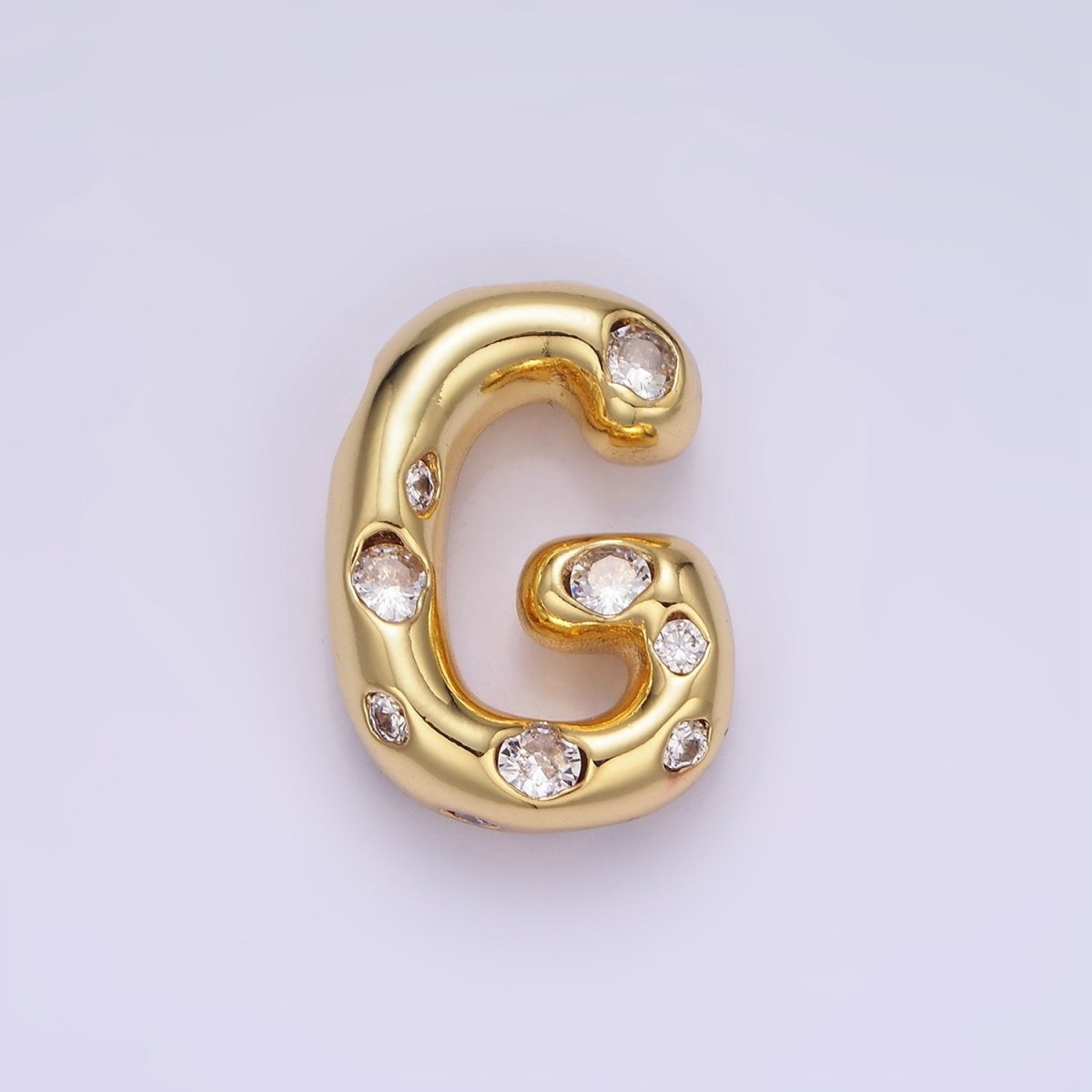14K Gold Filled 20mm Clear CZ Chubby Balloon Initial Letter Pendant | A-A1041-A-A1053