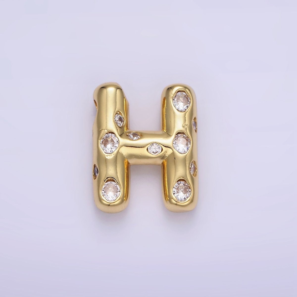 14K Gold Filled 20mm Clear CZ Chubby Balloon Initial Letter Pendant | A-A1041-A-A1053