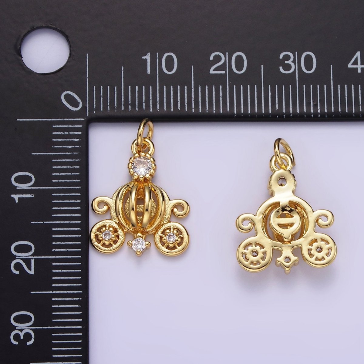 14K Gold Filled 20mm Clear CZ Open Carriage Charm | AG644 - DLUXCA