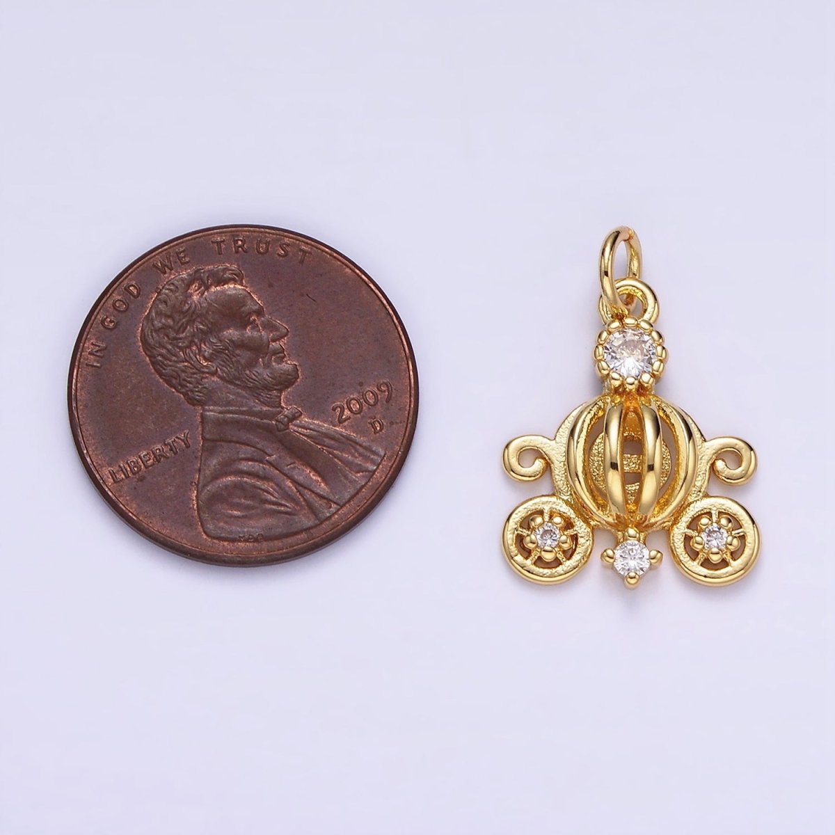 14K Gold Filled 20mm Clear CZ Open Carriage Charm | AG644 - DLUXCA