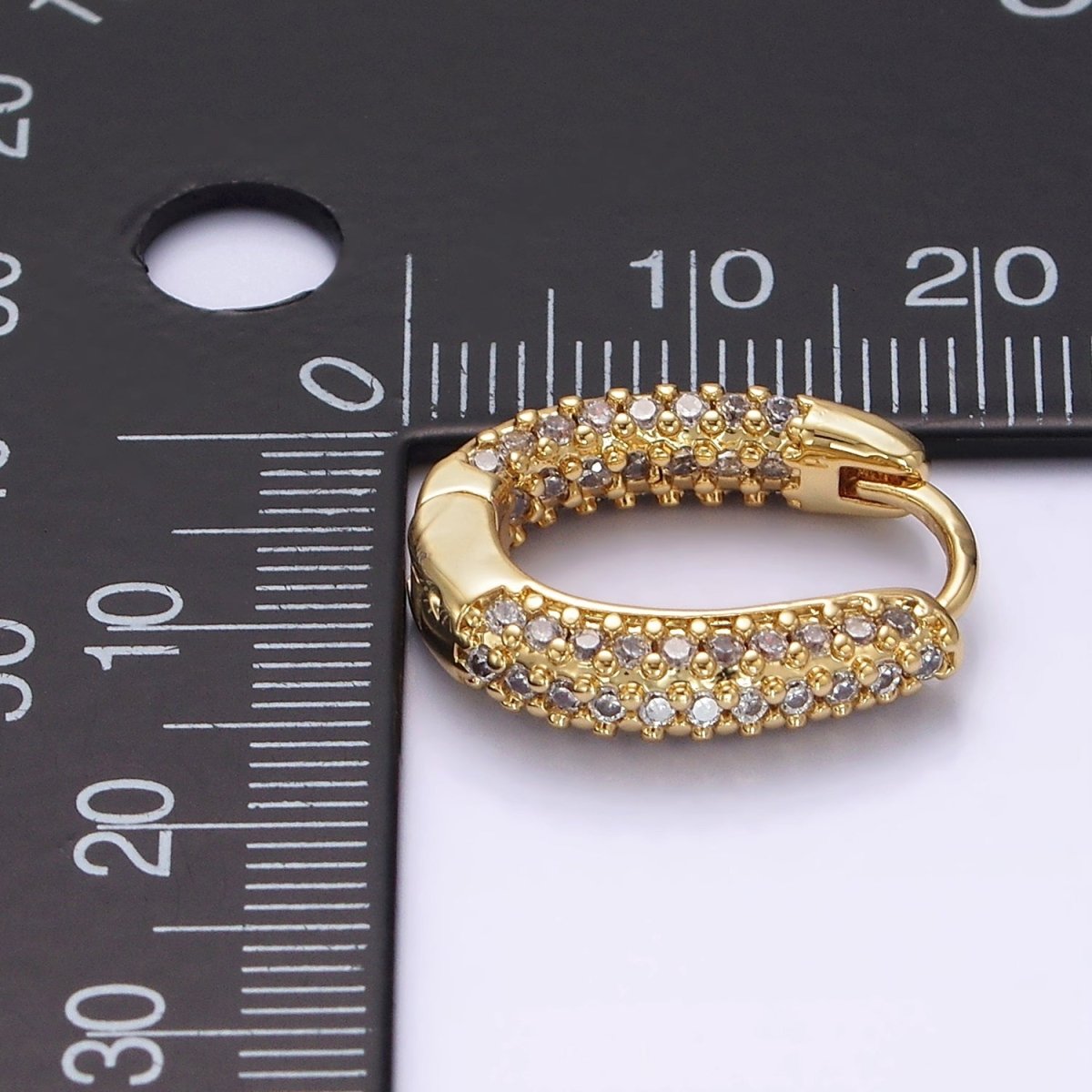 14K Gold Filled 20mm Clear Micro Paved CZ Oval Oblong Huggie Earrings | AE906 - DLUXCA