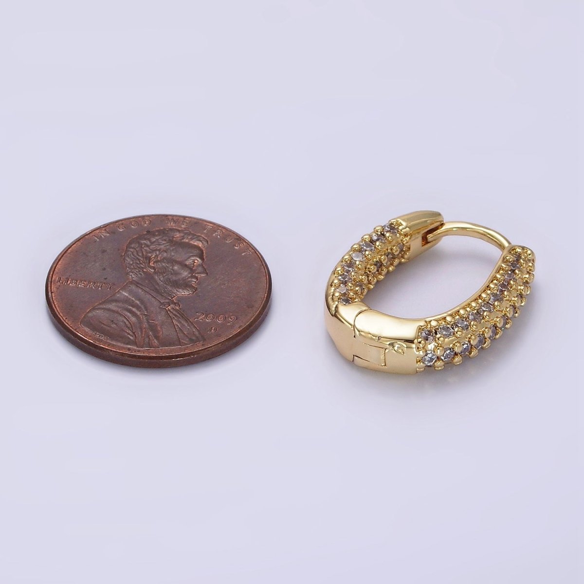 14K Gold Filled 20mm Clear Micro Paved CZ Oval Oblong Huggie Earrings | AE906 - DLUXCA