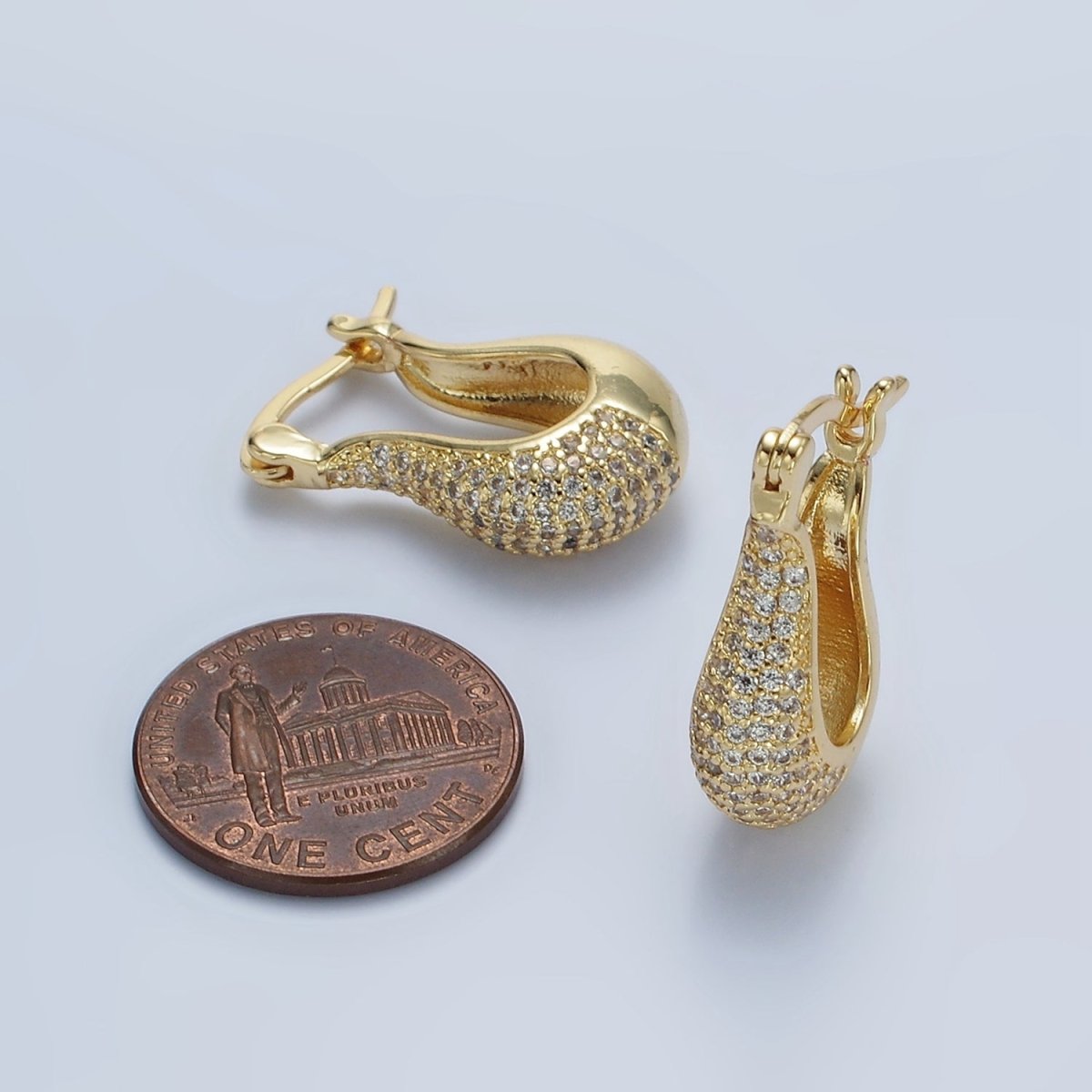 14K Gold Filled 20mm Curved U-Shaped Micro Paved CZ Dome Latch Earrings | AE418 - DLUXCA