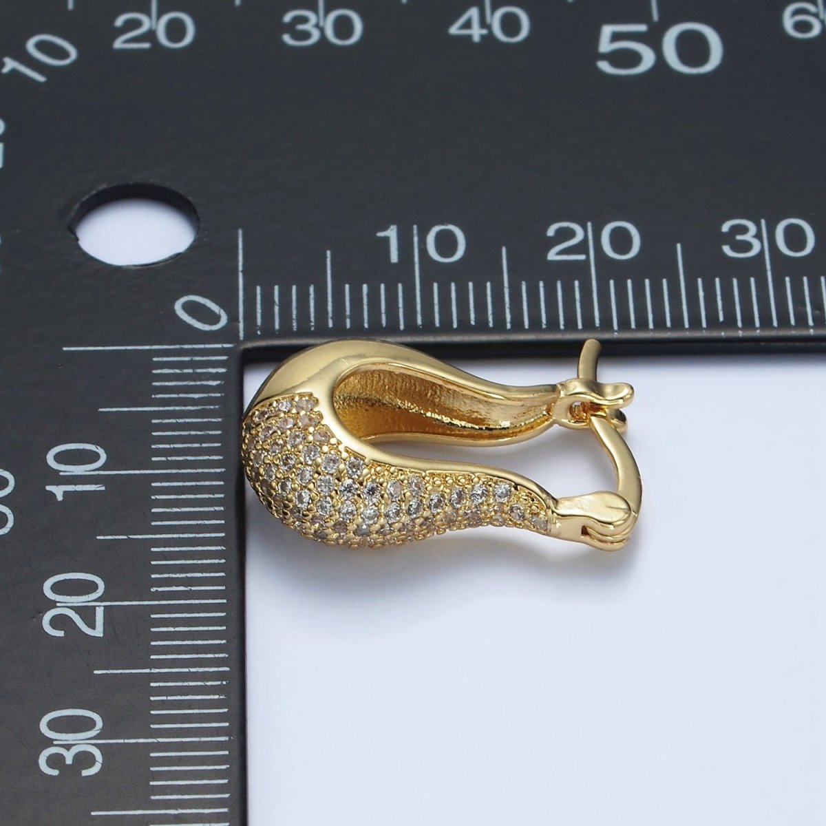 14K Gold Filled 20mm Curved U-Shaped Micro Paved CZ Dome Latch Earrings | AE418 - DLUXCA