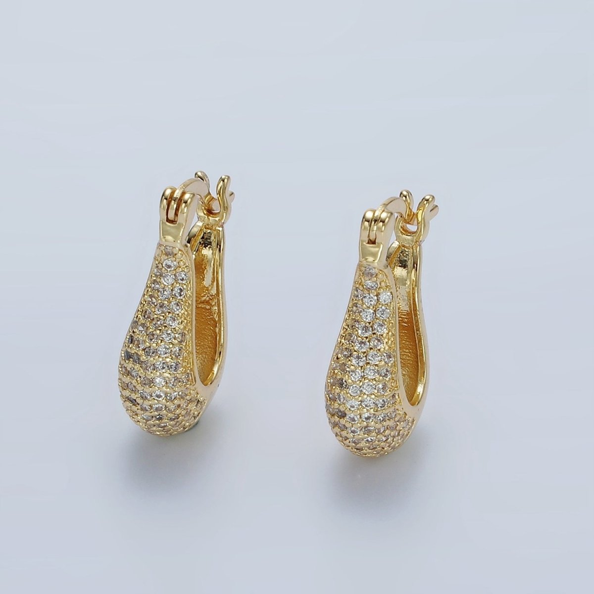 14K Gold Filled 20mm Curved U-Shaped Micro Paved CZ Dome Latch Earrings | AE418 - DLUXCA