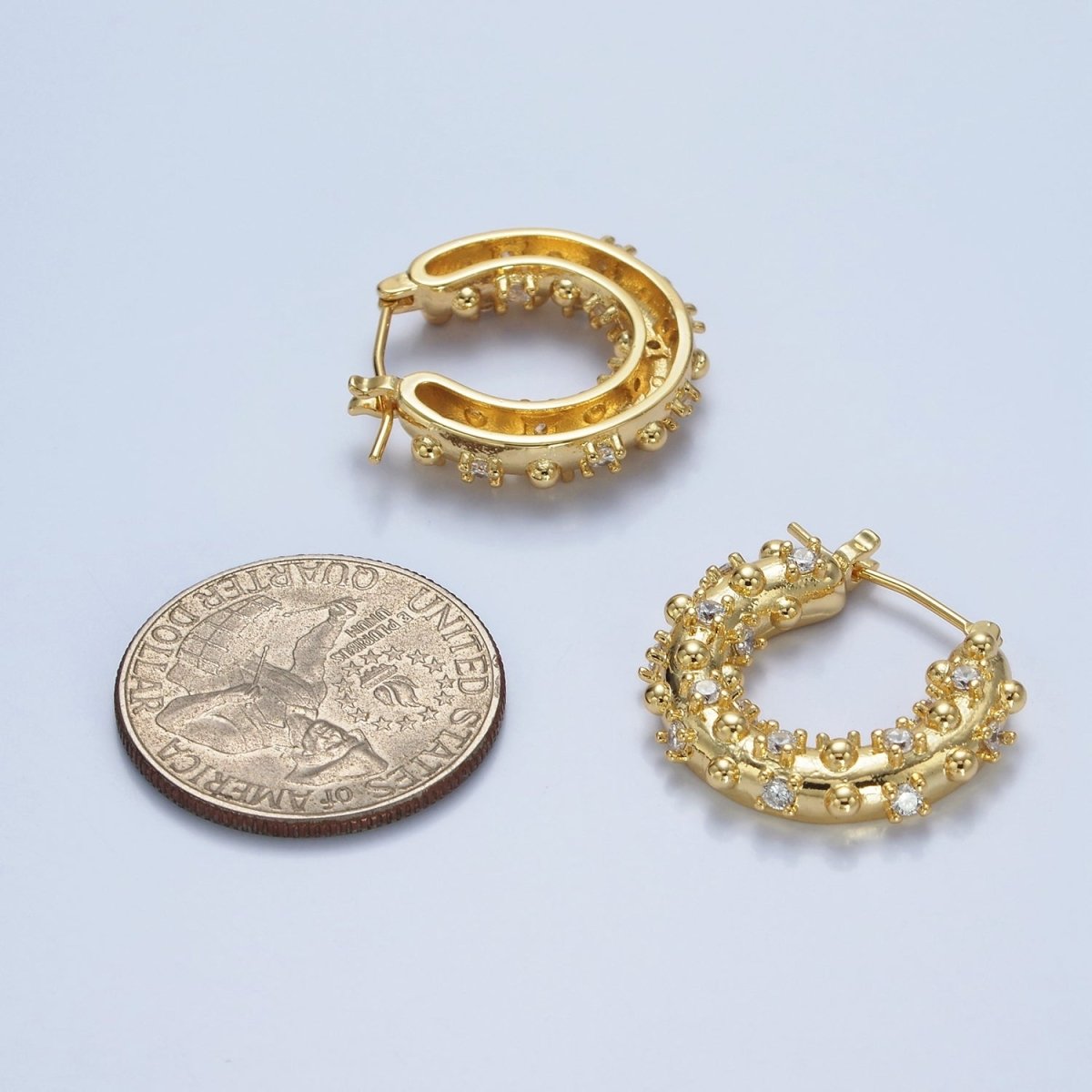 14K Gold Filled 20mm CZ Dotted Chubby Latch Earrings in Gold & Silver | AE427 AE428