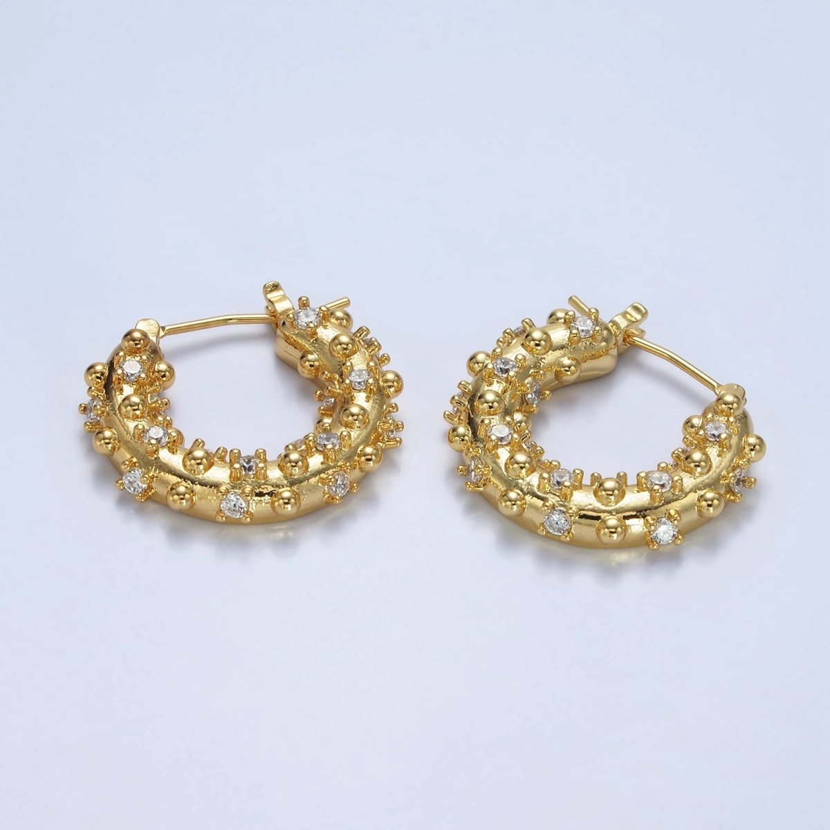 14K Gold Filled 20mm CZ Dotted Chubby Latch Earrings in Gold & Silver | AE427 AE428