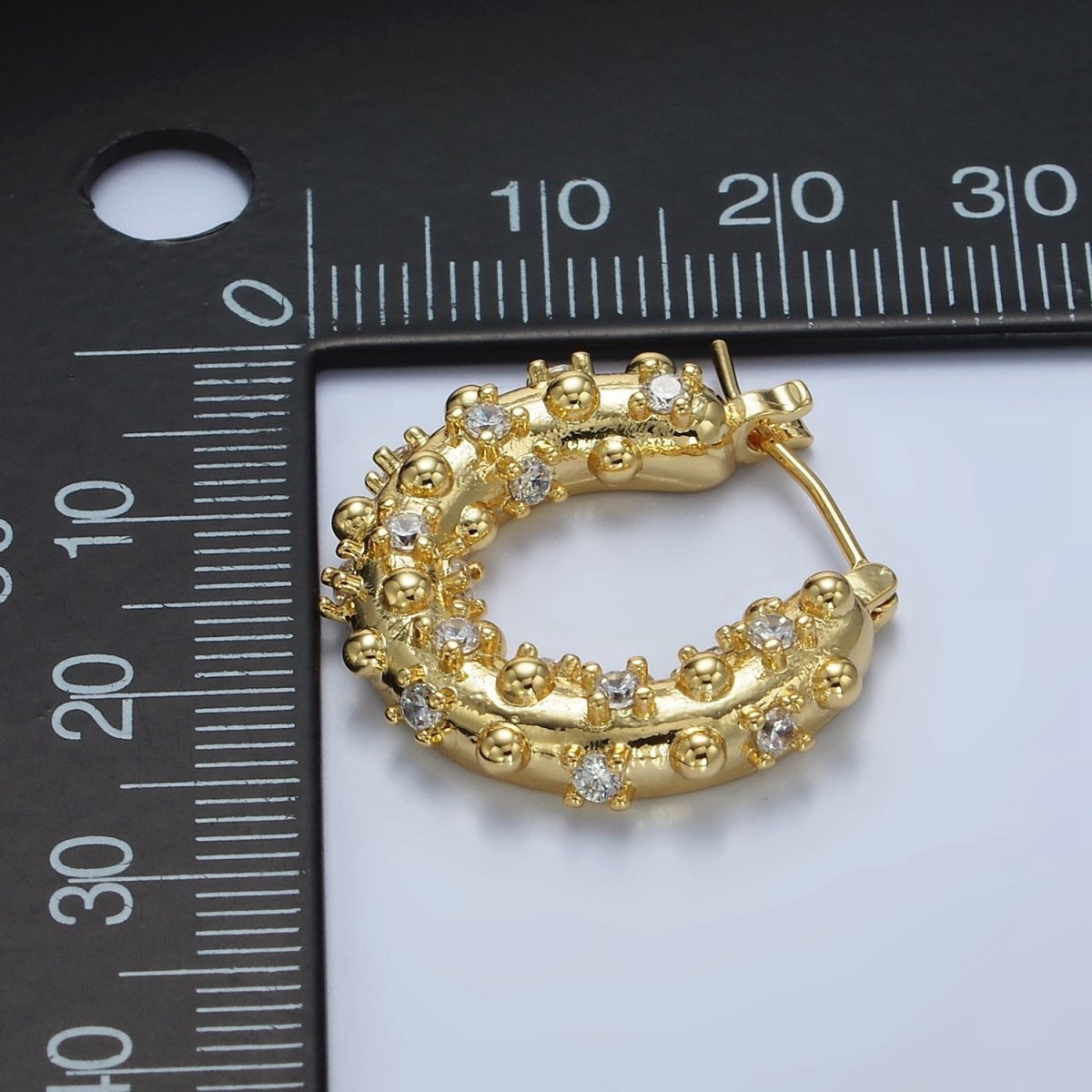 14K Gold Filled 20mm CZ Dotted Chubby Latch Earrings in Gold & Silver | AE427 AE428