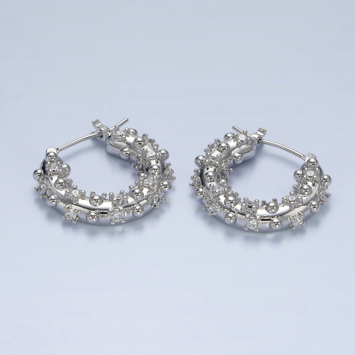 14K Gold Filled 20mm CZ Dotted Chubby Latch Earrings in Gold & Silver | AE427 AE428
