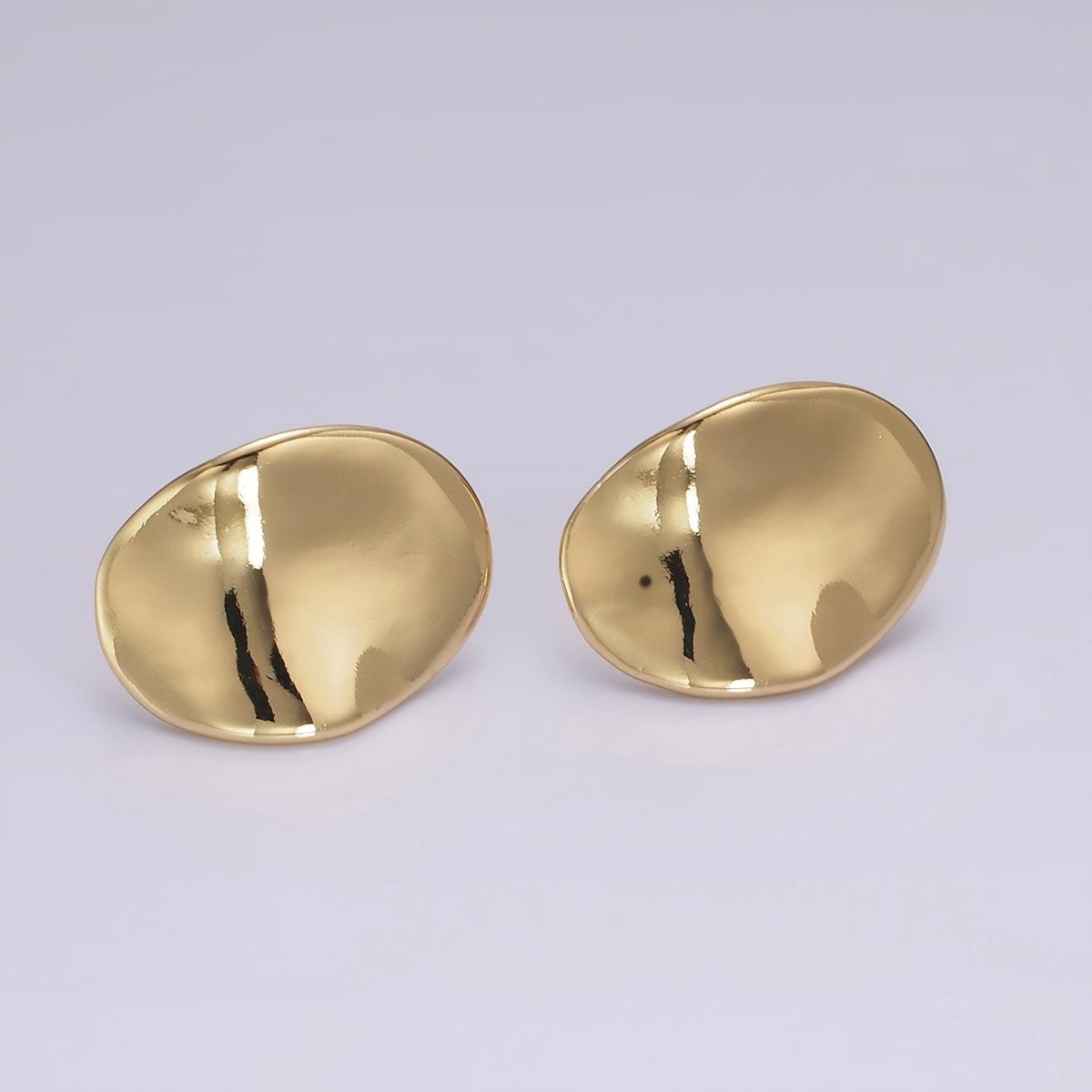 14K Gold Filled 20mm Dented Abstract Oval Minimalist Stud Earrings in Gold & Silver | AE365 AE366
