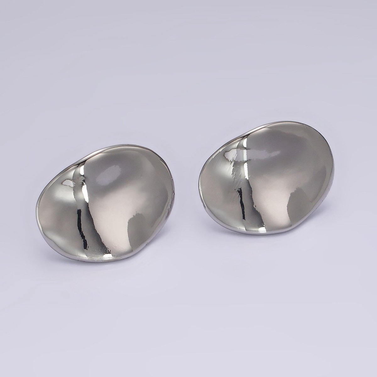14K Gold Filled 20mm Dented Abstract Oval Minimalist Stud Earrings in Gold & Silver | AE365 AE366
