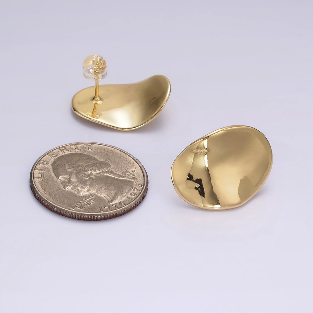 14K Gold Filled 20mm Dented Abstract Oval Minimalist Stud Earrings in Gold & Silver | AE365 AE366