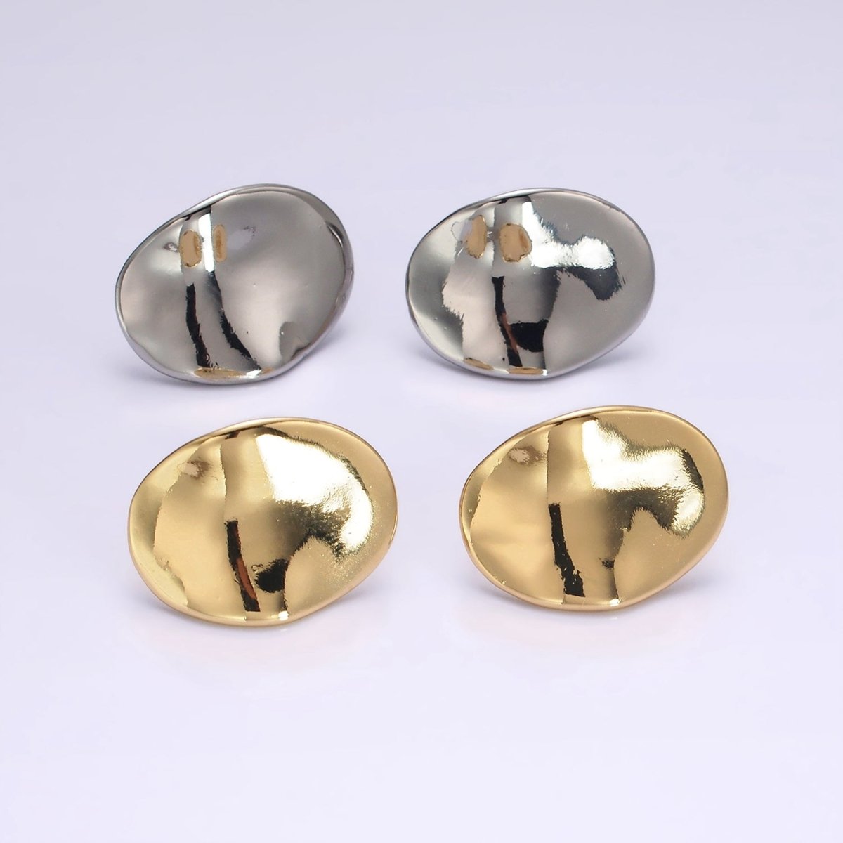 14K Gold Filled 20mm Dented Abstract Oval Minimalist Stud Earrings in Gold & Silver | AE365 AE366