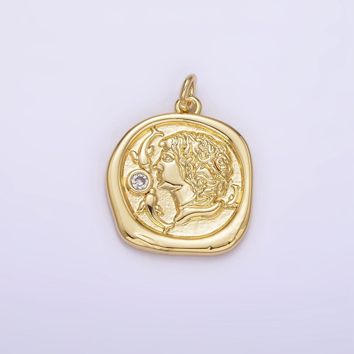 14K Gold Filled 20mm Double Fish Clear CZ Portrait Cameo Stamped Round Charm | AH306 - DLUXCA