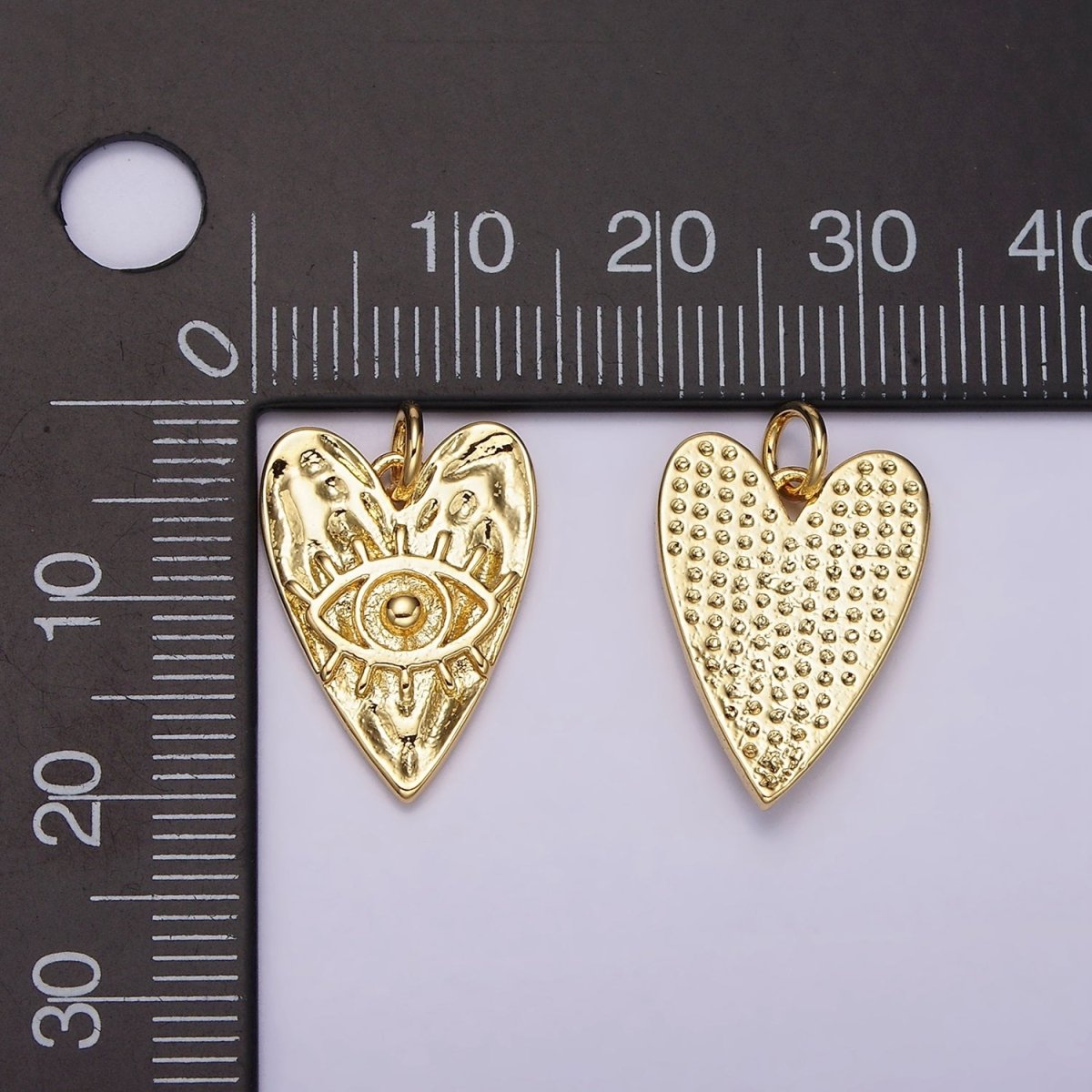 14K Gold Filled 20mm Evil Eye Hammered Heart Charm | AC910 - DLUXCA