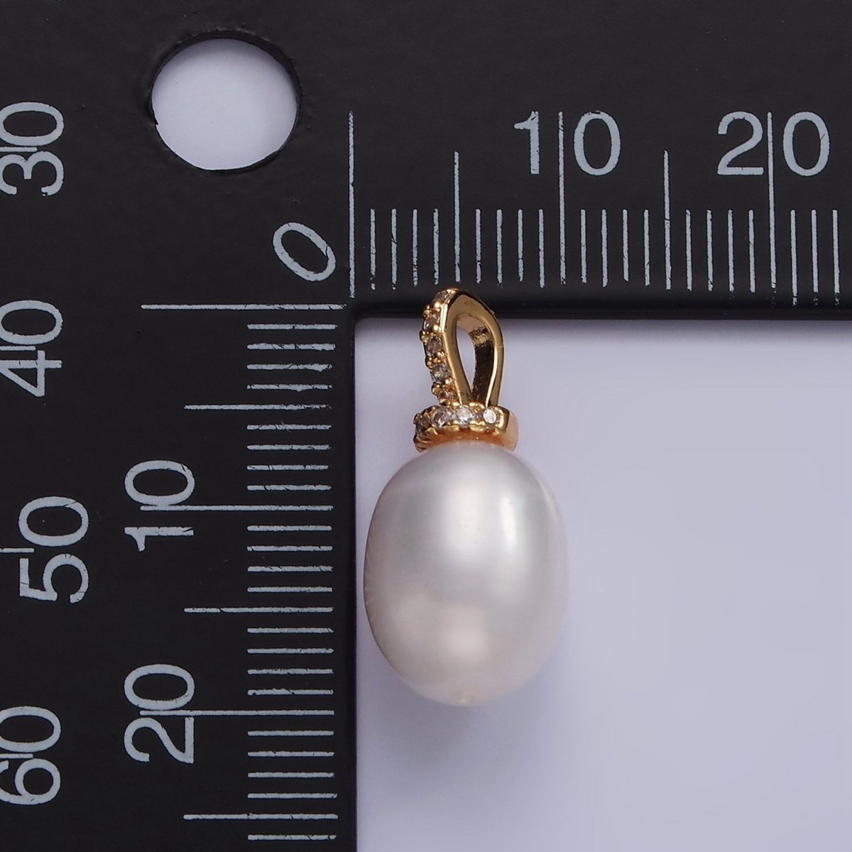 14K Gold Filled 20mm Freshwater Pearl Button Drop Micro Paved CZ Bail Pendant | P1628 - DLUXCA
