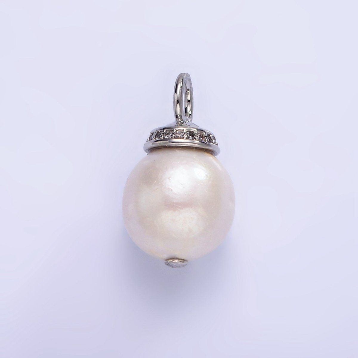 14K Gold Filled 20mm Freshwater Pearl Micro Paved CZ Bail Pendant in Gold & Silver | P1685