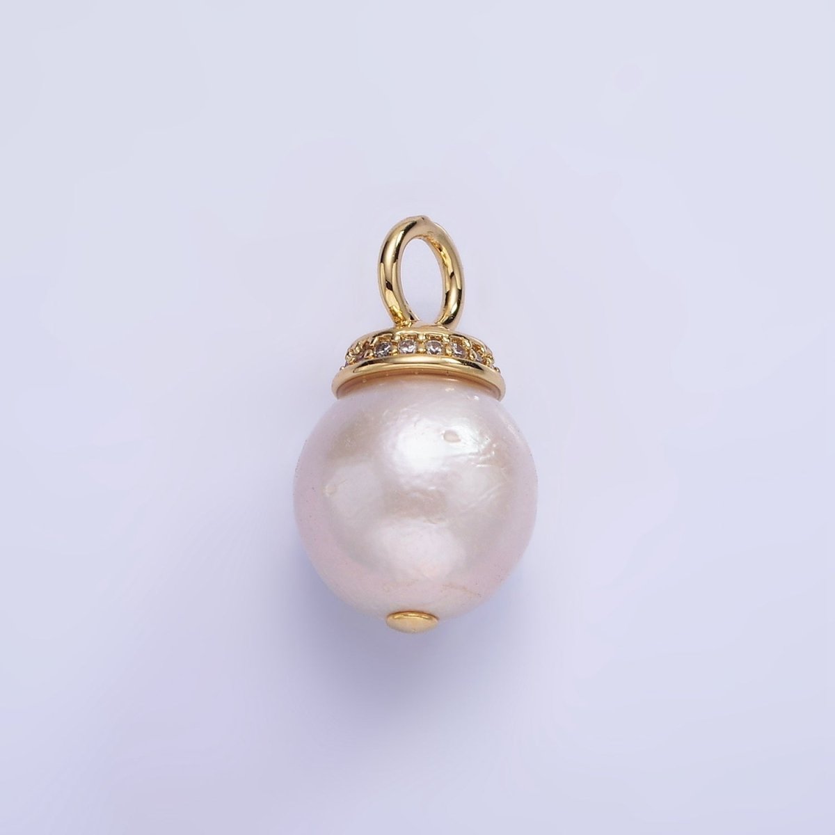 14K Gold Filled 20mm Freshwater Pearl Micro Paved CZ Bail Pendant in Gold & Silver | P1685