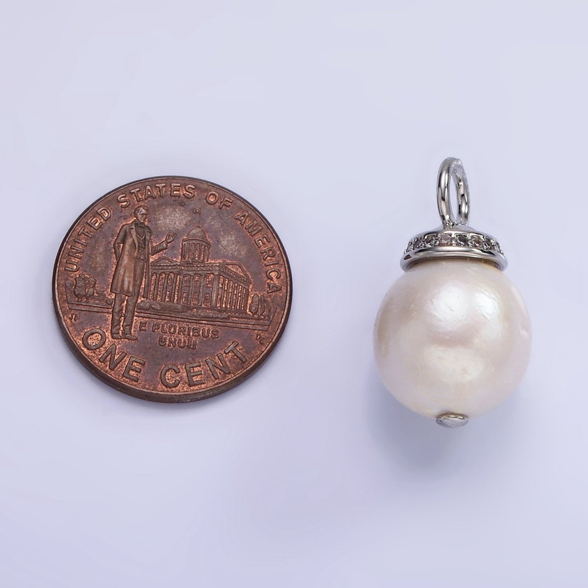 14K Gold Filled 20mm Freshwater Pearl Micro Paved CZ Bail Pendant in Gold & Silver | P1685