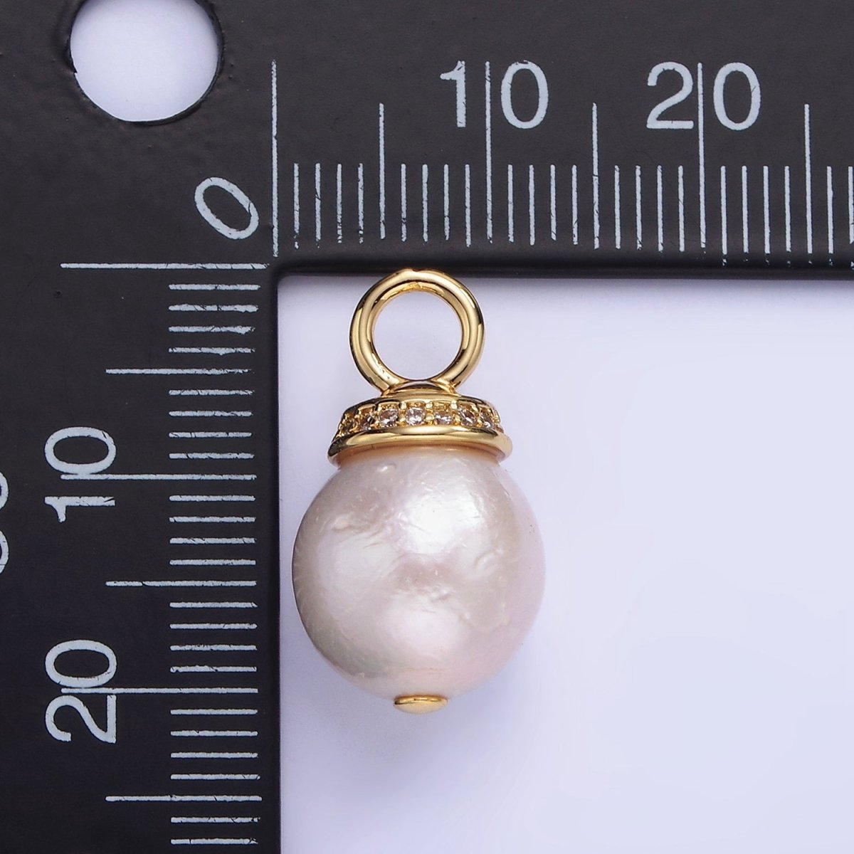 14K Gold Filled 20mm Freshwater Pearl Micro Paved CZ Bail Pendant in Gold & Silver | P1685