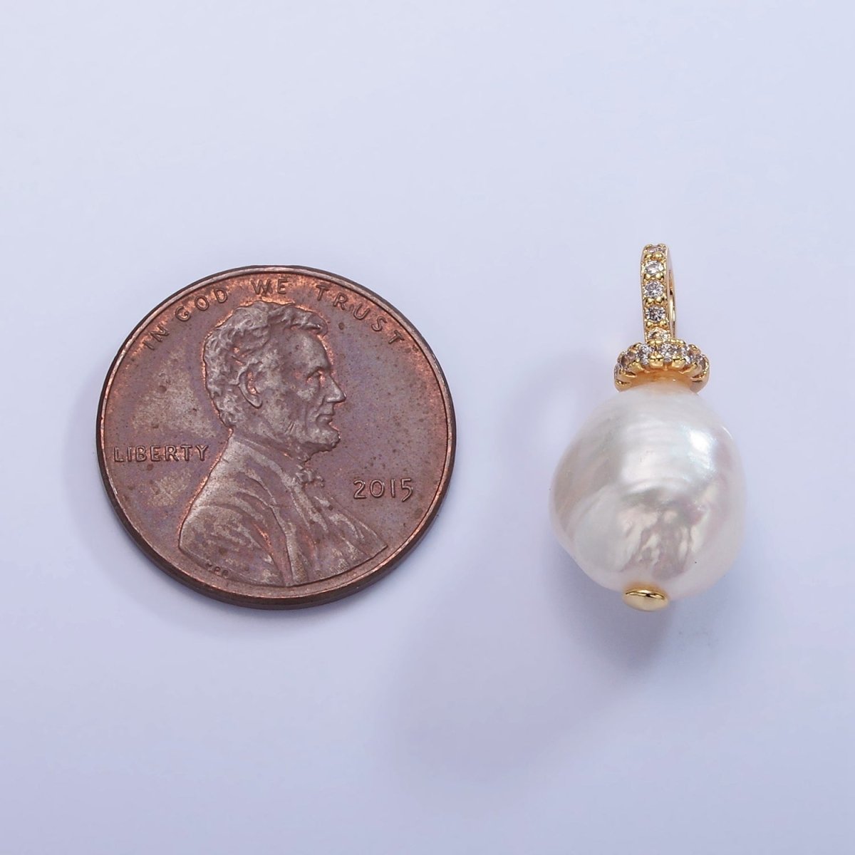 14K Gold Filled 20mm Freshwater Pearl Micro Paved CZ Bail Pendant | P1706 - DLUXCA