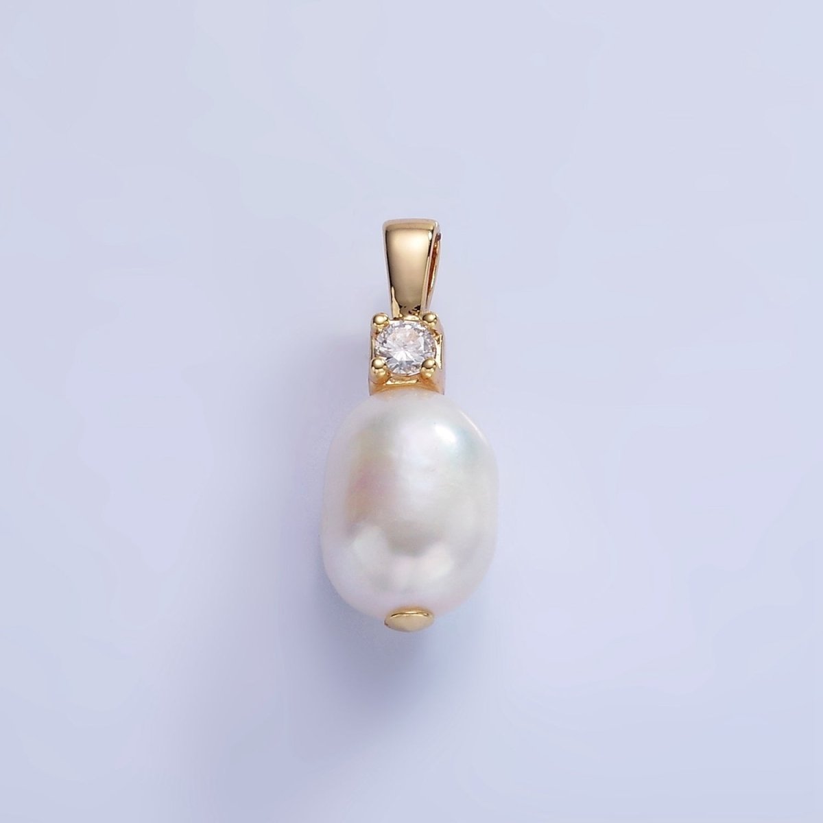 14K Gold Filled 20mm Freshwater Pearl Oval CZ Pendant | P1726 - DLUXCA