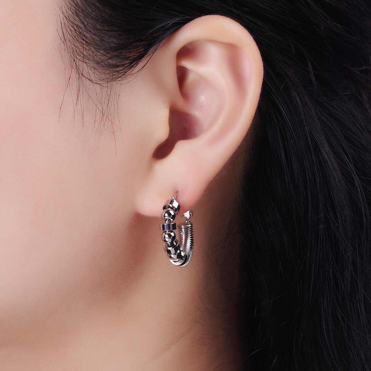14K Gold Filled 20mm Geometric Croissant Rhondelle Bead Hinge Hoop Earrings in Gold & Silver | AE311 AE312