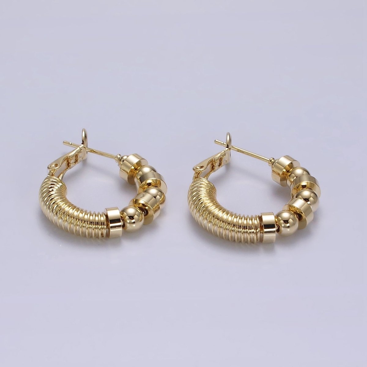 14K Gold Filled 20mm Geometric Croissant Rhondelle Bead Hinge Hoop Earrings in Gold & Silver | AE311 AE312