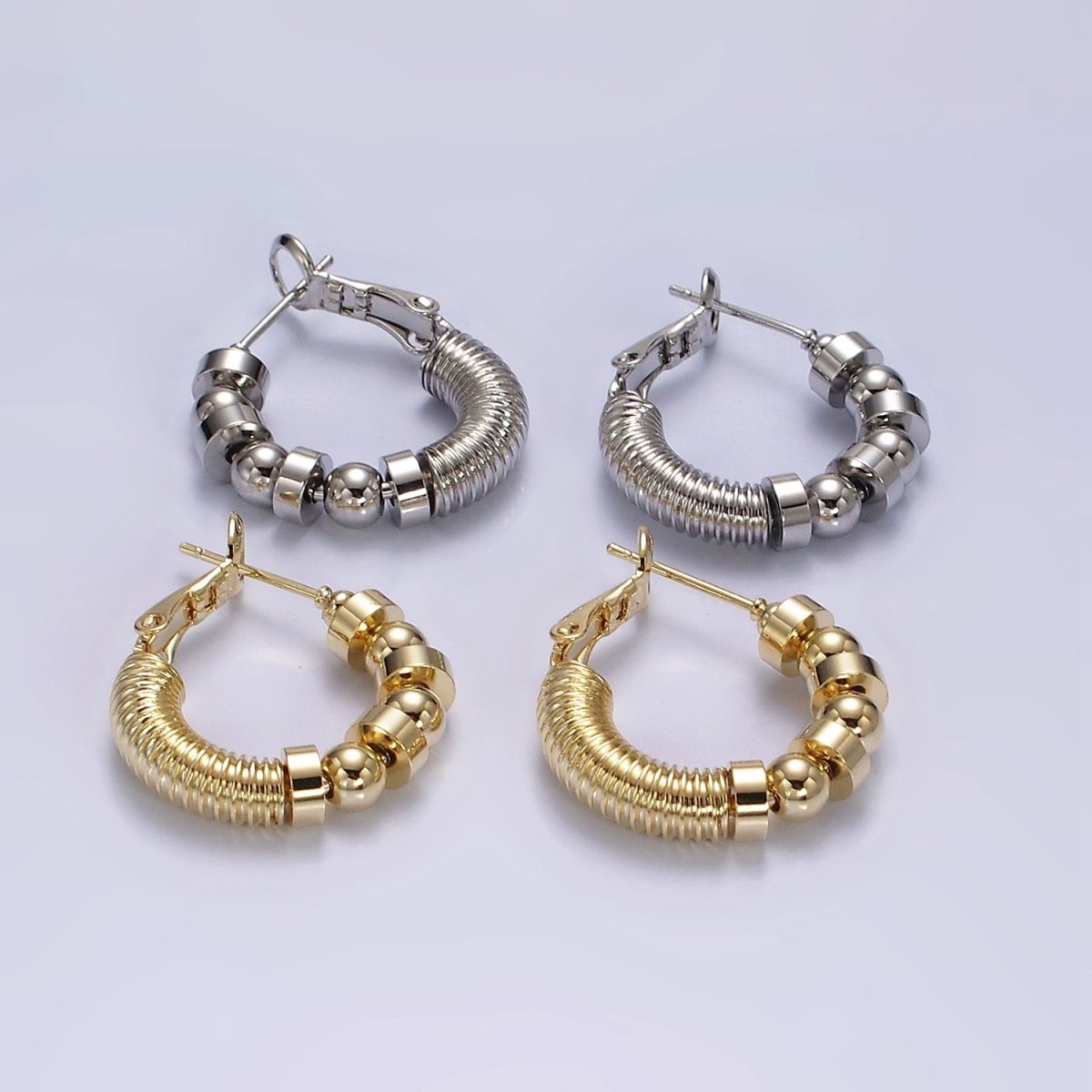 14K Gold Filled 20mm Geometric Croissant Rhondelle Bead Hinge Hoop Earrings in Gold & Silver | AE311 AE312