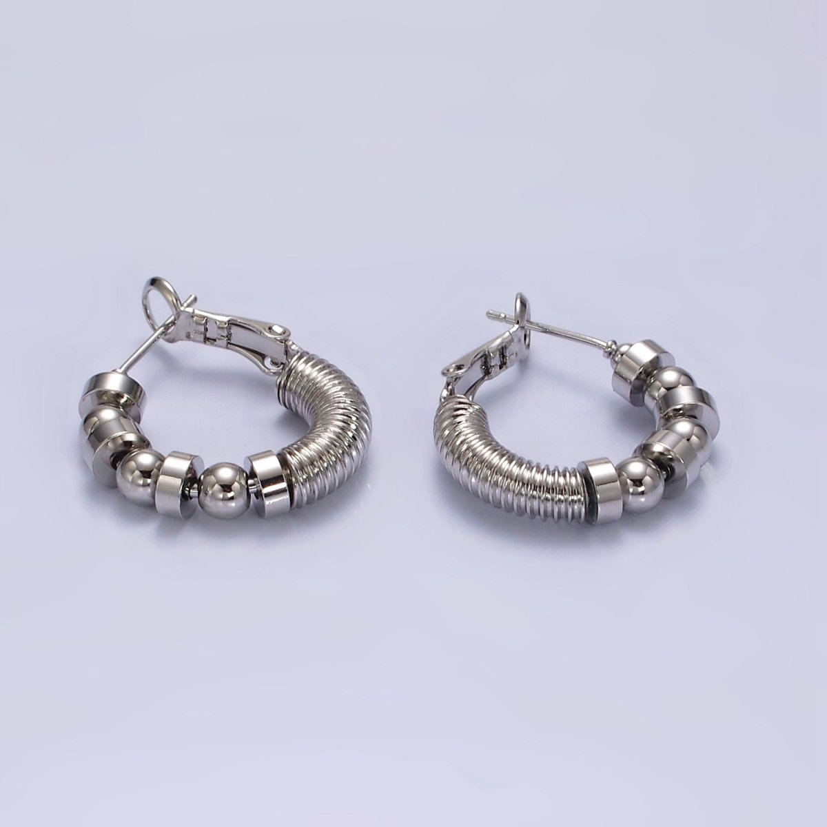 14K Gold Filled 20mm Geometric Croissant Rhondelle Bead Hinge Hoop Earrings in Gold & Silver | AE311 AE312