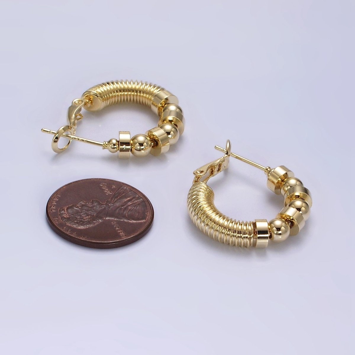 14K Gold Filled 20mm Geometric Croissant Rhondelle Bead Hinge Hoop Earrings in Gold & Silver | AE311 AE312