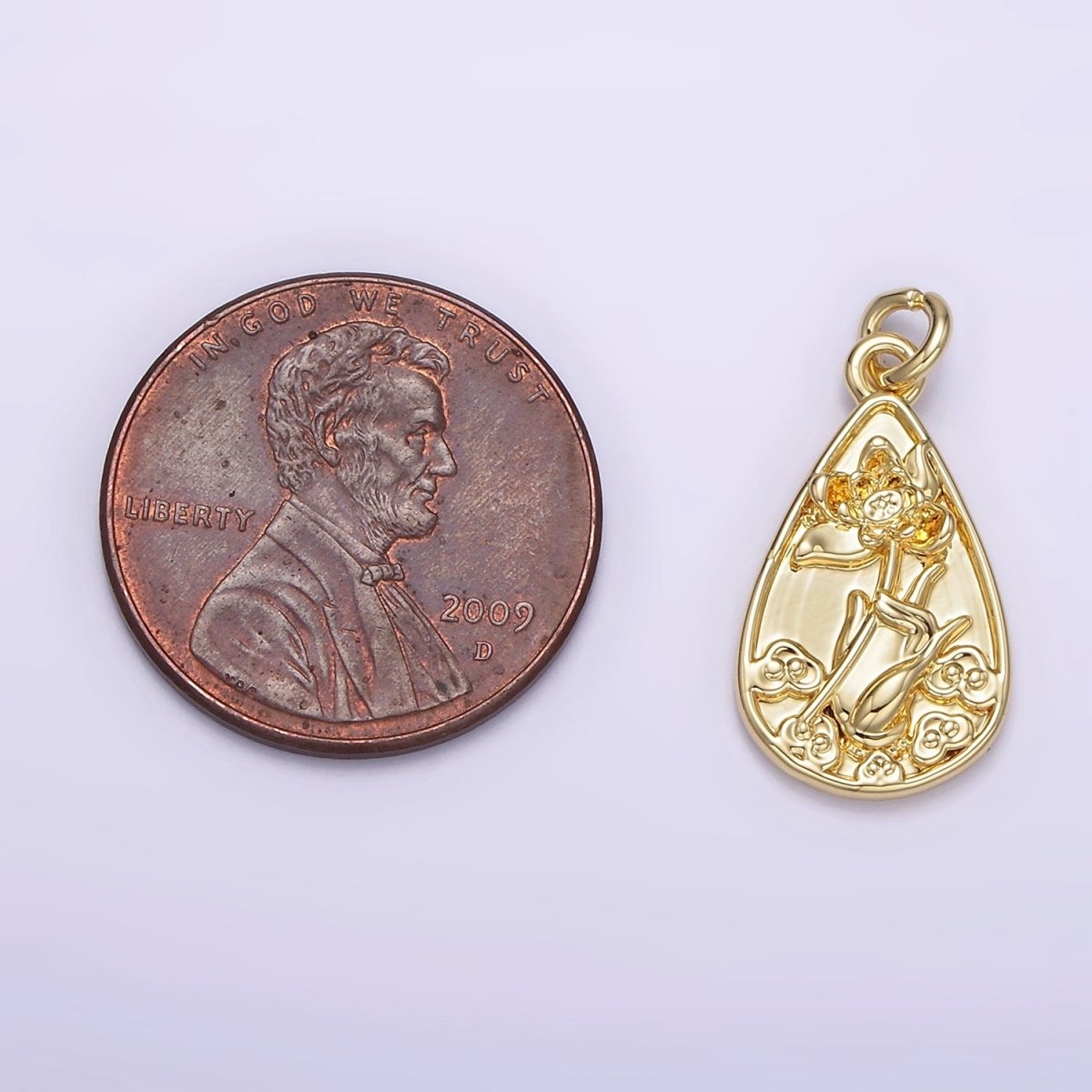 14K Gold Filled 20mm Hand Held Flower Teardrop Charm | AG262 - DLUXCA