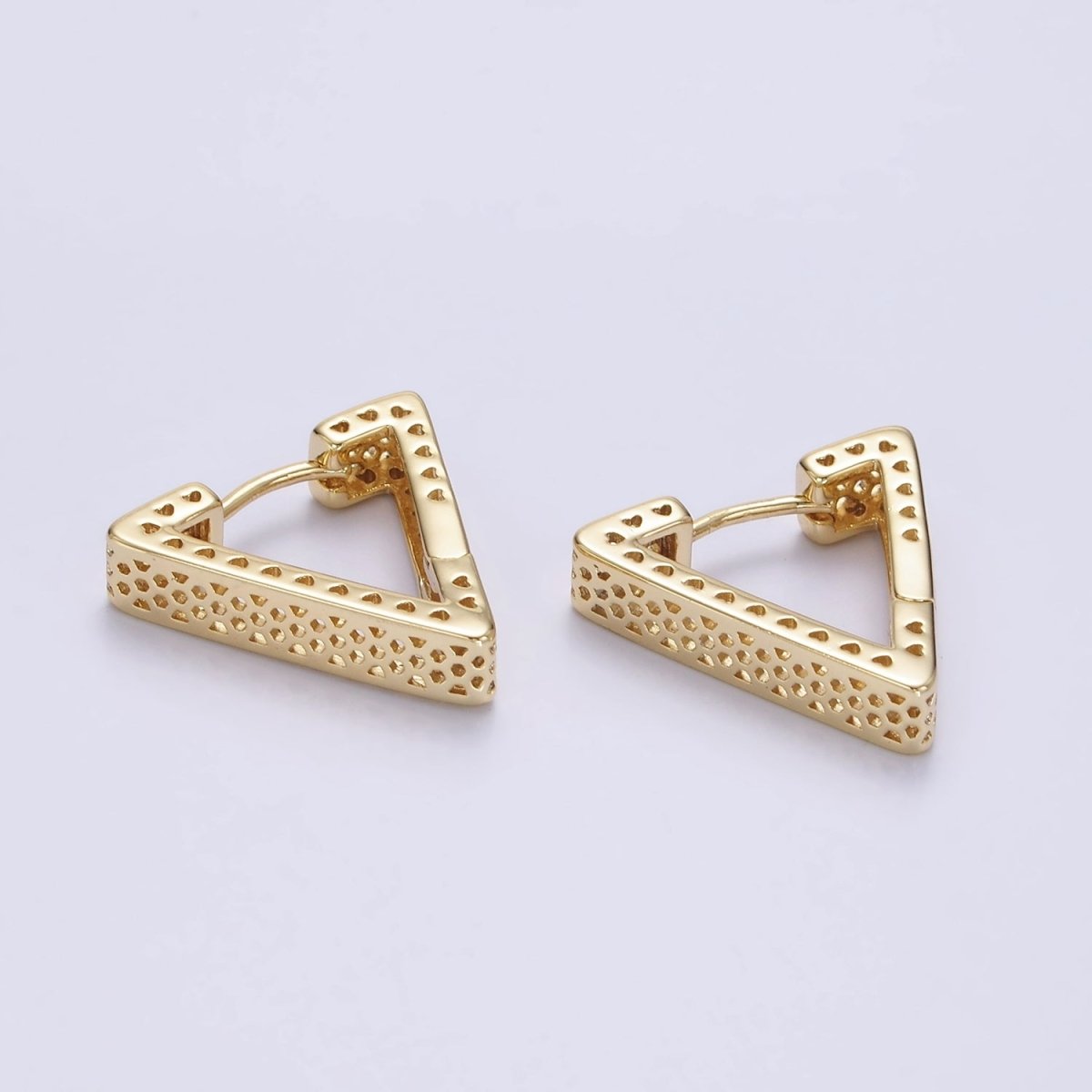 14K Gold Filled 20mm Heart Hexagonal Filigree Triangle Hoop Earrings | AE721