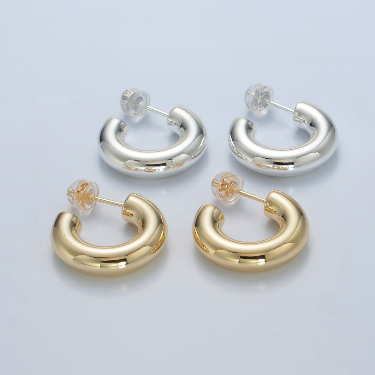 20mm Lightweight Minimalist C-Shaped Hoop Earrings in Gold & Silver | AD707 AD708